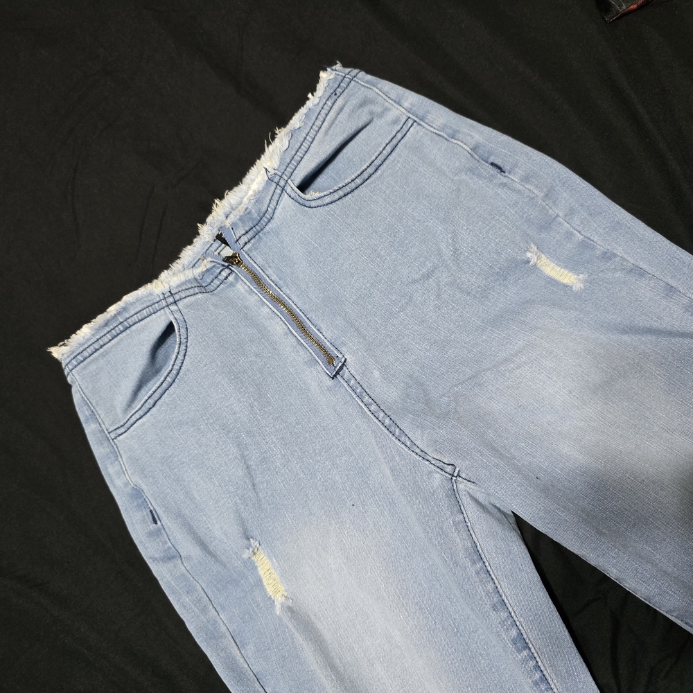 Light Blue Distressed Flare Jeans, Medium - Picture 3 of 7